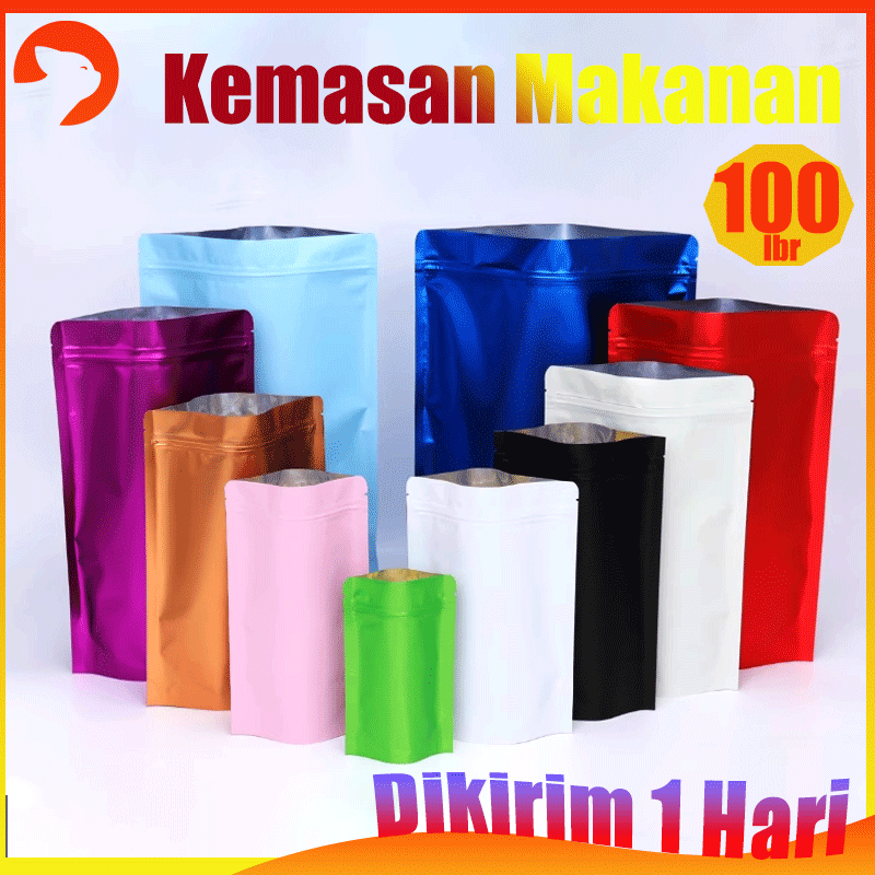 100PCS STANDING POUCH Kemasan Makanan Kemasan Snack Standing Pouch kombinasi Warna Metalize Ziplock 