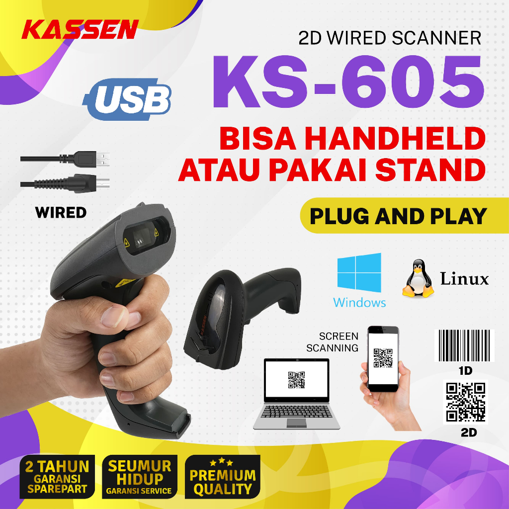 KASSEN KS-605 - SCANNER BARCODE 2D - KABEL - KS 605 - KASSEN - BARCODE