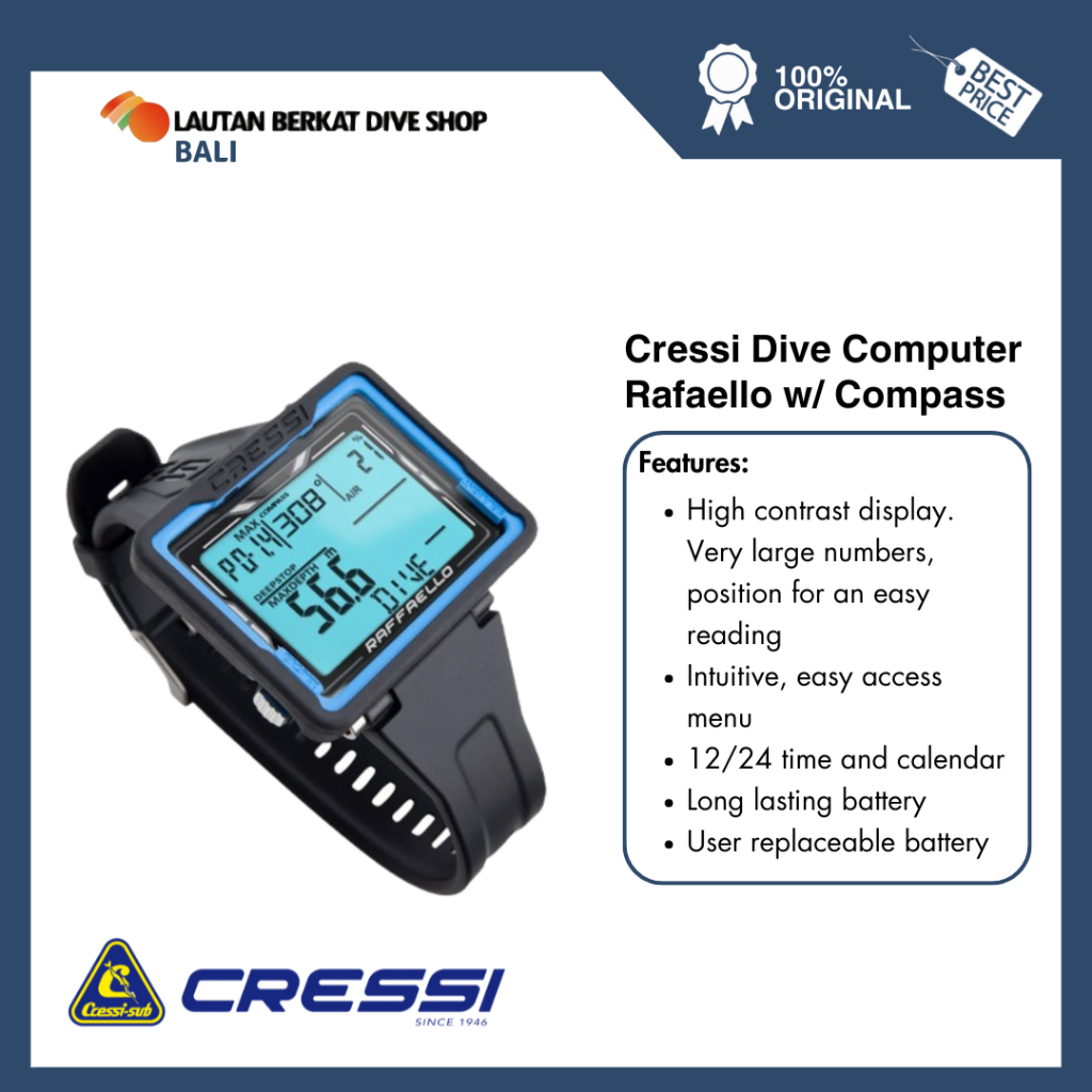 Dive Computer Cressi Raffaello – Rectangular Wide Screen Scuba Diving Computer