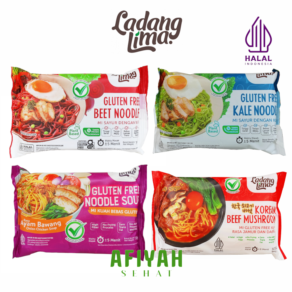 

LADANG LIMA Mie Instan Gluten Free Veggie Noodle Rasa Korean Beef, Beet, Ayam Bawang, Kale Sehat Non MSG