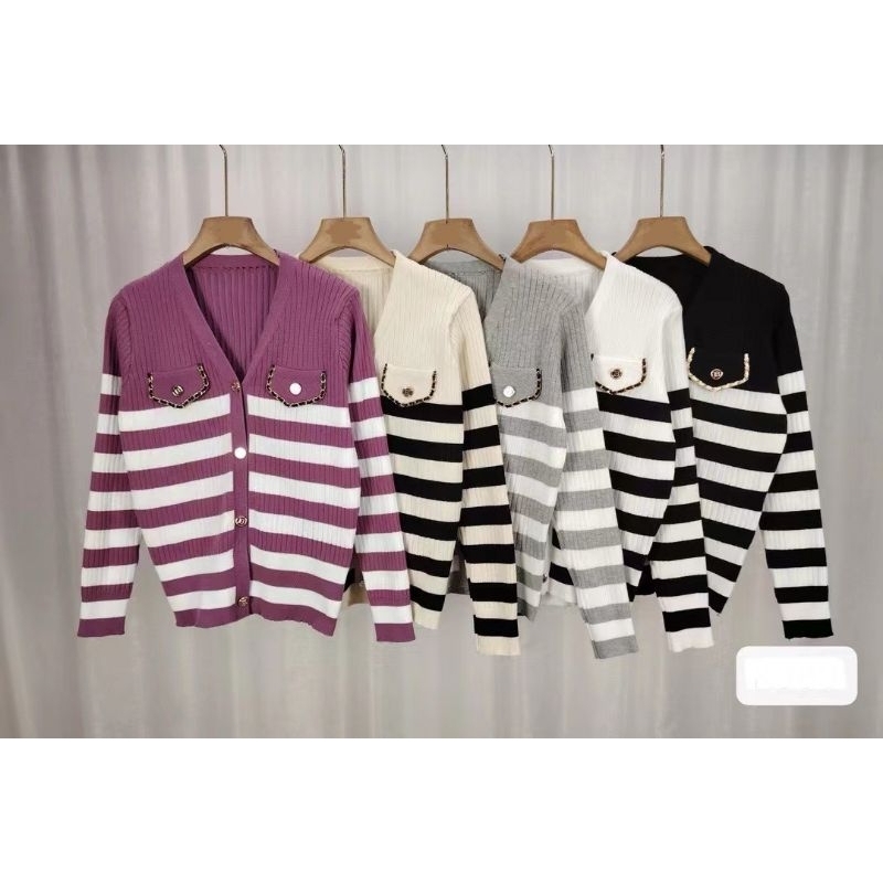 EVELURE - Atasan wanita knit premium import Bangkok strecth stripe Cardigan