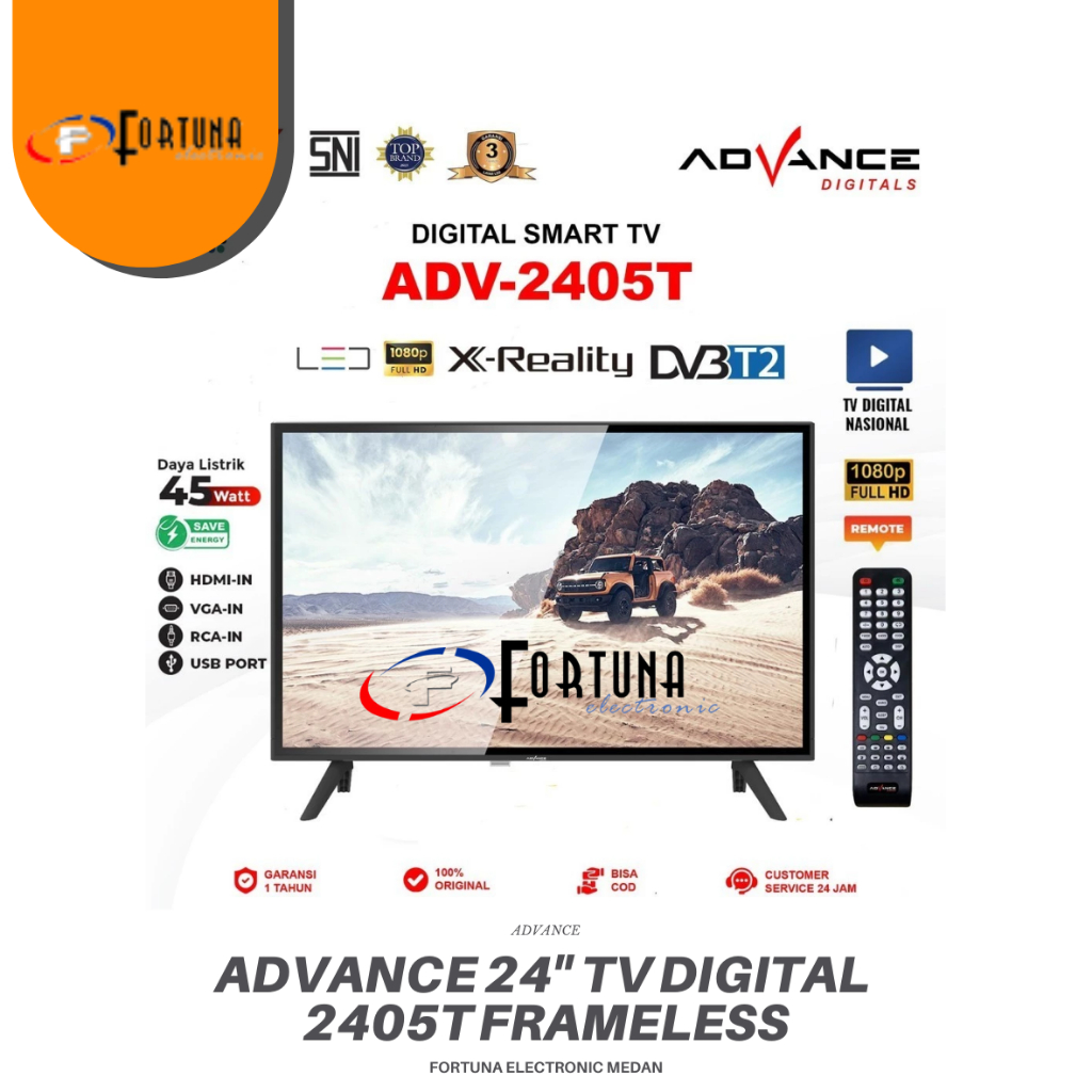 ADVANCE LED TV DIGITAL FRAMELESS 24 INCH ADV-2405T RESOLUSI HD TELEVISI MURAH MEDAN GARANSI RESMI