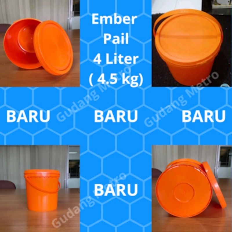 Ember Plastik/Pail/Tutup/4.5 Kg/4 Liter/Makanan/Cat/Food Grade/Baru/Orange