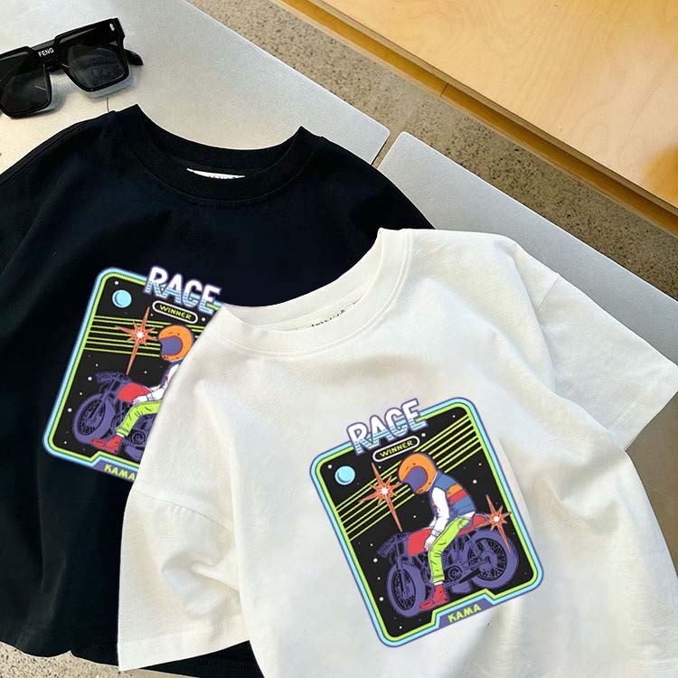 korea style Putih cocobaby t shirt cotton Kaos Atasan Anak laki-laki Perempuan |Pola cetak sepeda wa