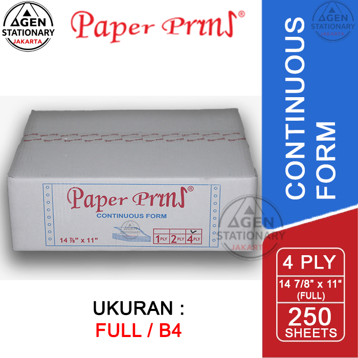 

KERTAS CONTINUOUS FORM PAPER PRINT 14 7/8 X 11 4 PLY FULL B4 FAKTUR SURAT JALAN NCR RANGKAP 4