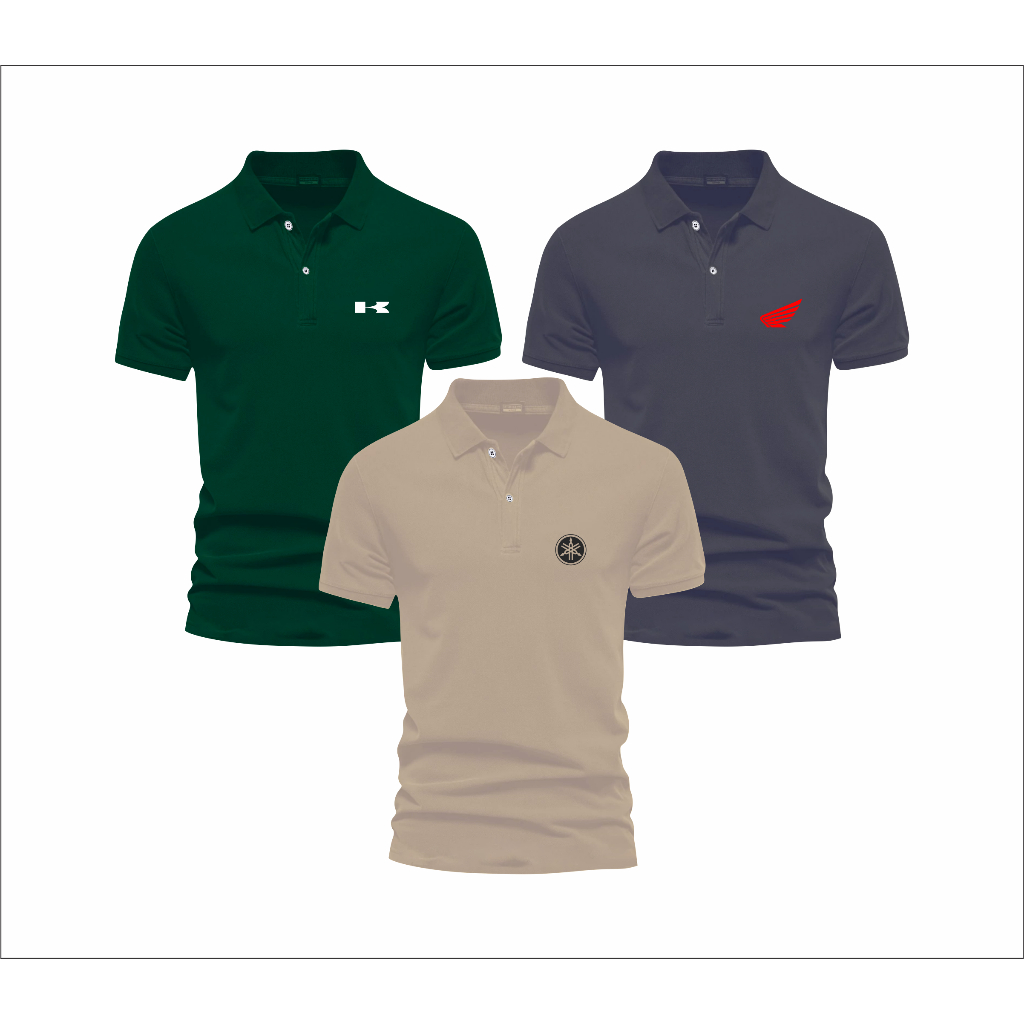BUY 1 GET 3 Pc Kaos T-Shirt Polo Kerah Logo | Honda | Yamaha | Kawasaki | Distro Premium Sablon DTF