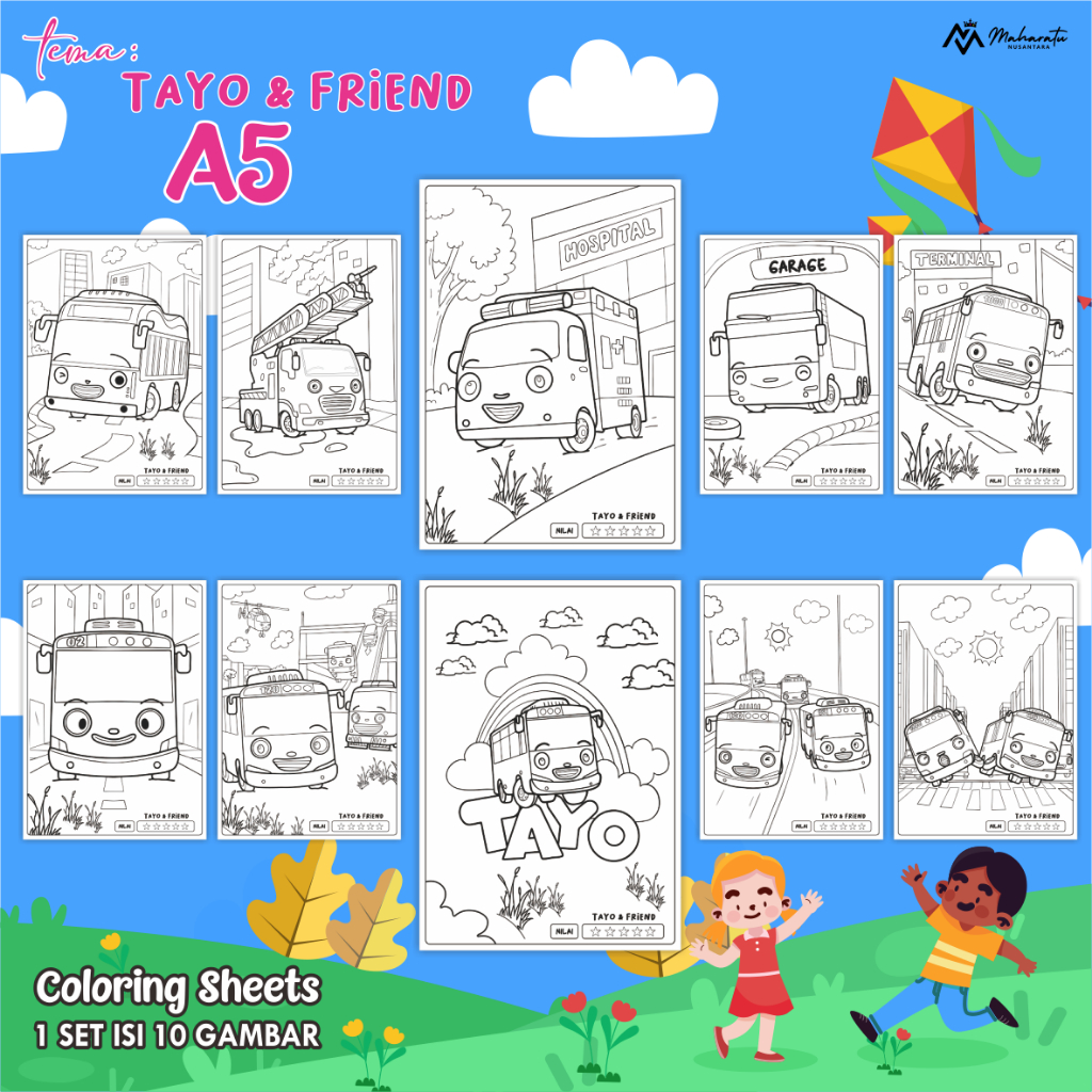 [TAYO & FRIEND] LEMBAR MEWARNAI ANAK - KERTAS BER GAMBAR READY STOCK - COLORING SHEET