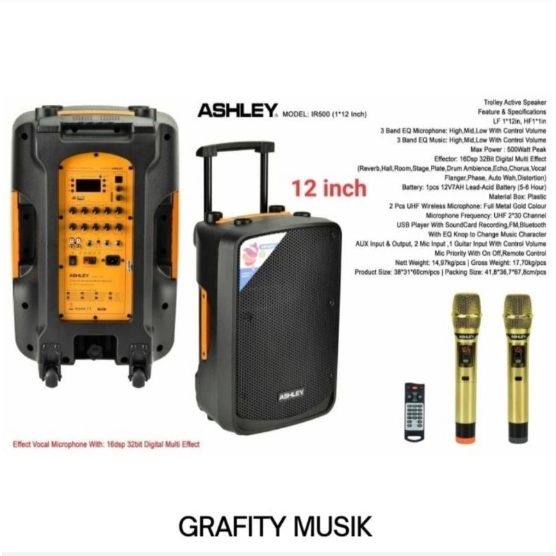 Speaker aktif Portable Ashley Wireless IR500/ Speaker Portable Ashley 12 Inch IR 500 Original