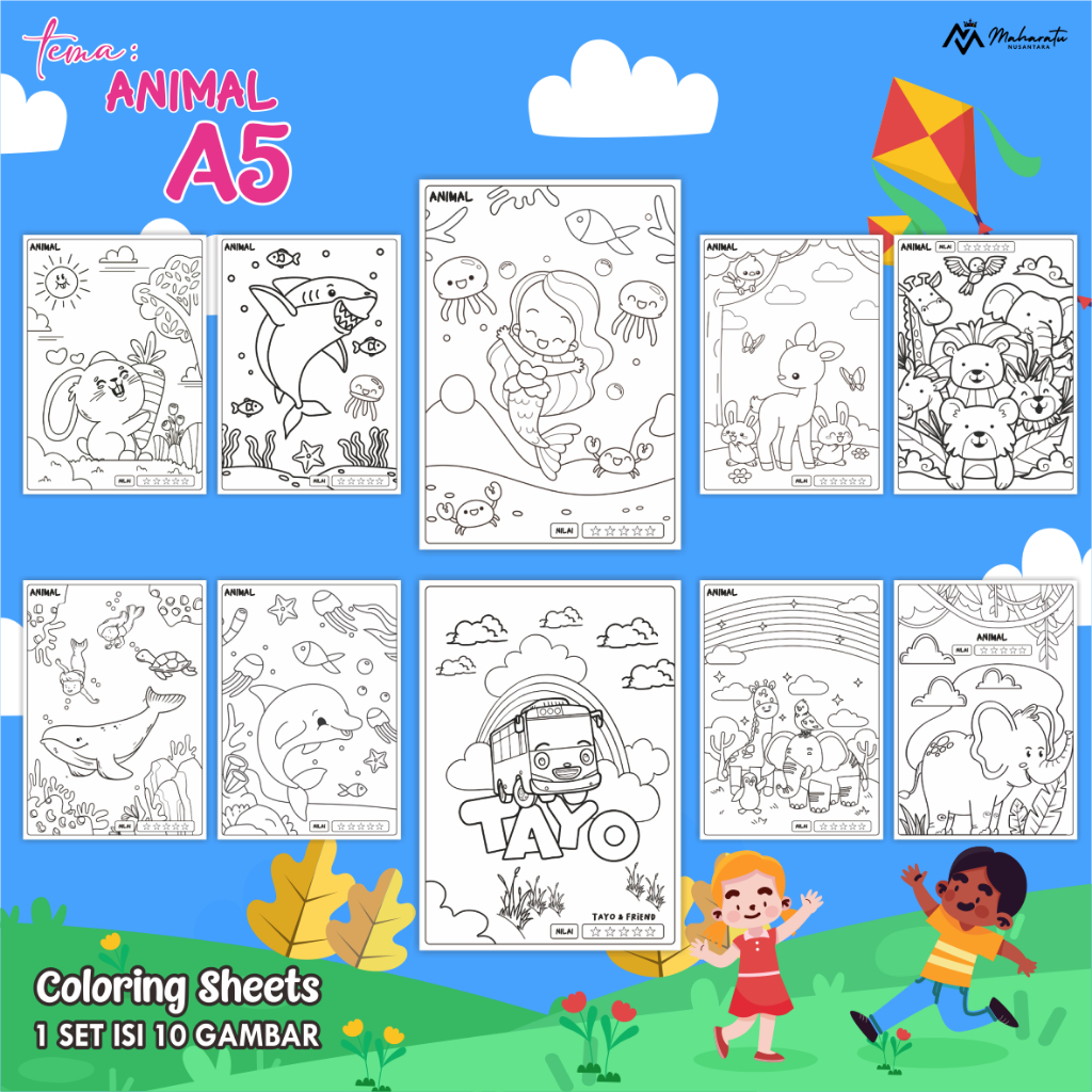 

[ANIMAL] KERTAS MEWARNAI ANAK - LEMBAR GAMBAR 1 SET ISI 10 LEMBAR - COLORING SHEET FOR KIDS A5