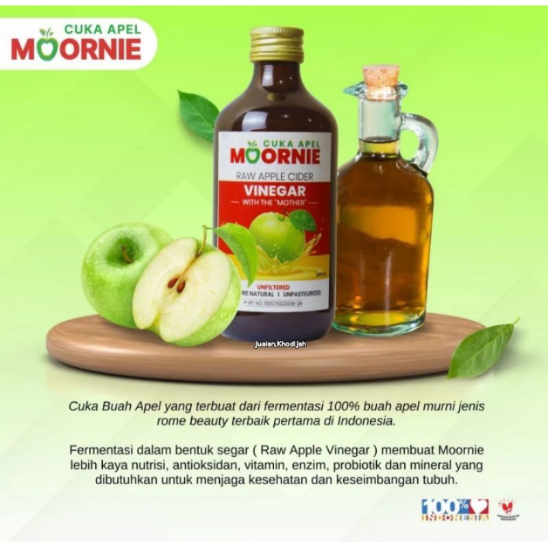 

330ml Cuka Apel Moornie Kemasan botol kaca tidak mudah terkontaminasi- Raw Apple Cider Vinegar with the mother Original