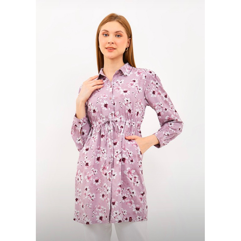 Ako Jeans Tunik Stripe Pink motif garis