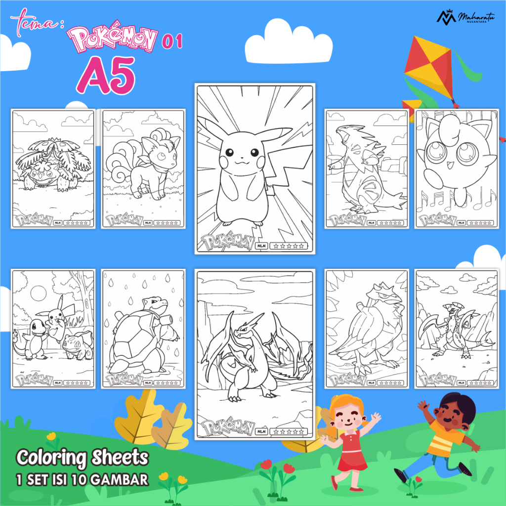 

[POKEMON] KERTAS MEWARNAI ANAK - LEMBAR GAMBAR READY STOCK 1 SET - COLORING SHEET