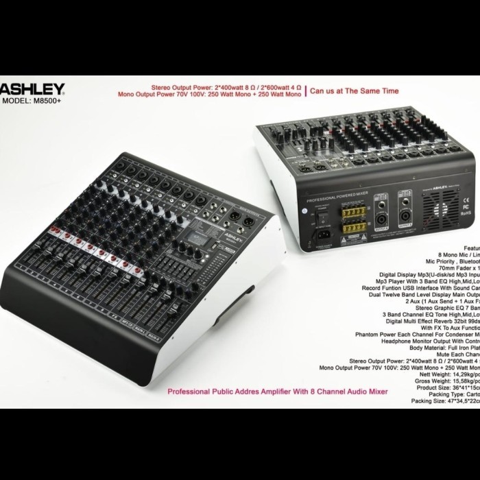 PROFESSIONAL POWER MIXER ASHLEY M8500+ 8 CHANNEL