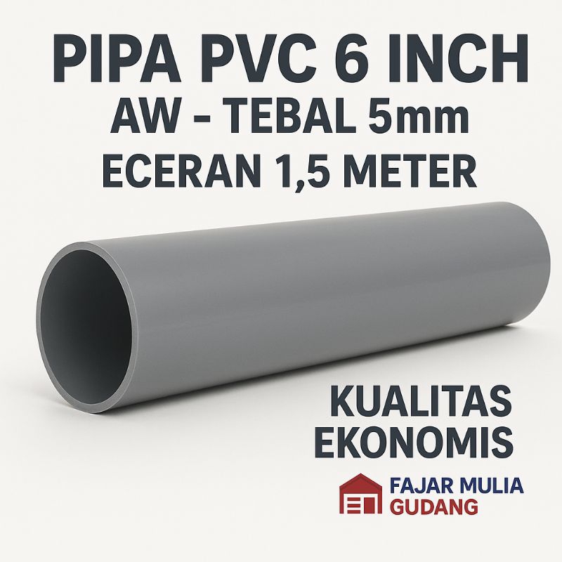 Pipa PVC 6 Inch AW Abu-abu | Panjang 1,5 Meter Eceran | Tebal 5mm | Paralon Besar Ekonomis