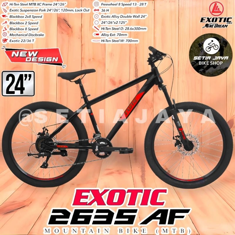 Sepeda Gunung MTB 24 Inch EXOTIC 2635 AF Frame Steel, 2x8 Speed, Rem Cakram, Mountain Bike New