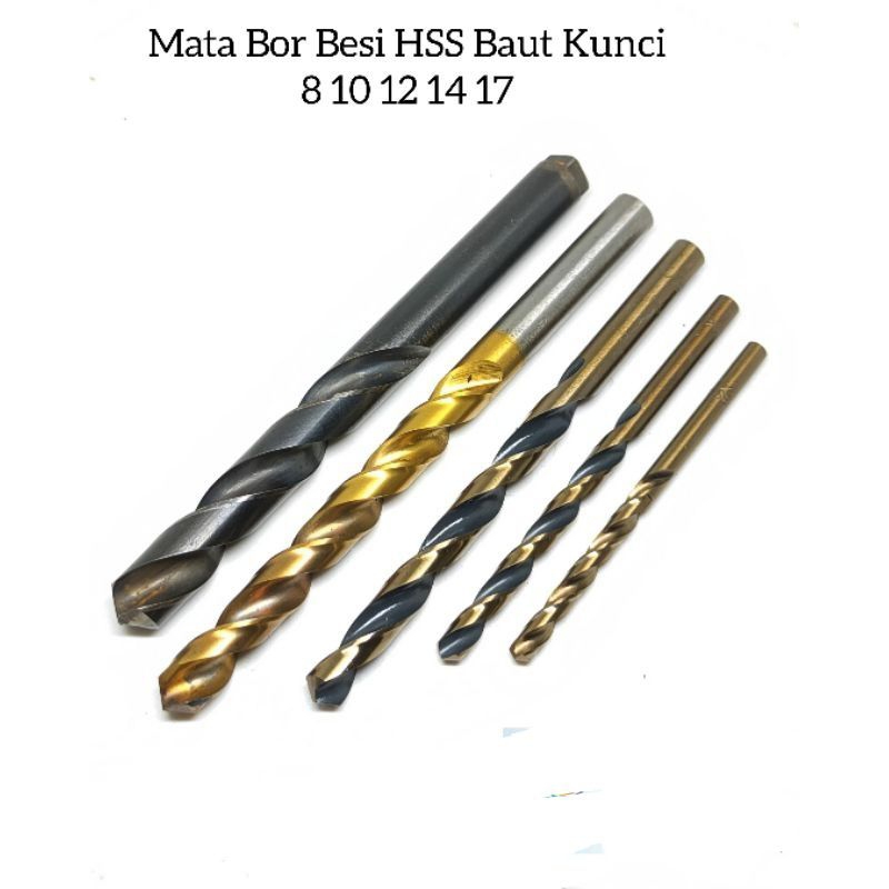 Paket Drill Bor Mata Bor Besi Untuk Baut Kunci 8 10 12 14 17 Campur Seken dan Baru