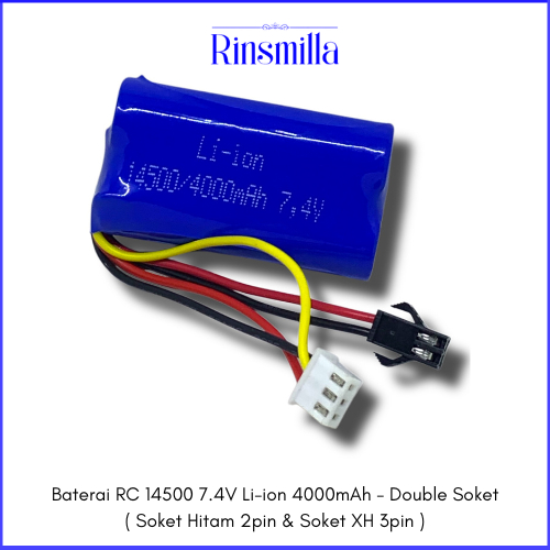 Batre/Baterai RC 14500 7.4V Li-ion 4000mAh - Double Soket ( Soket Hitam 2pin & Soket XH 3pin )