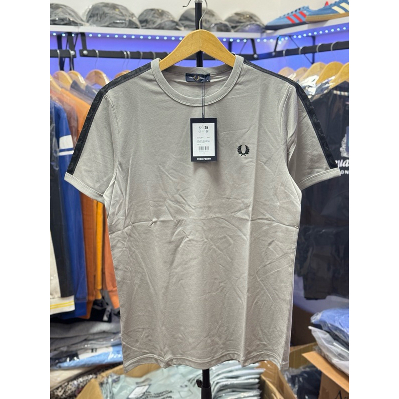 T Shirt Fred Perry Taped Contrast tape  LimeStone/Ach Grey BNWT Original 100%