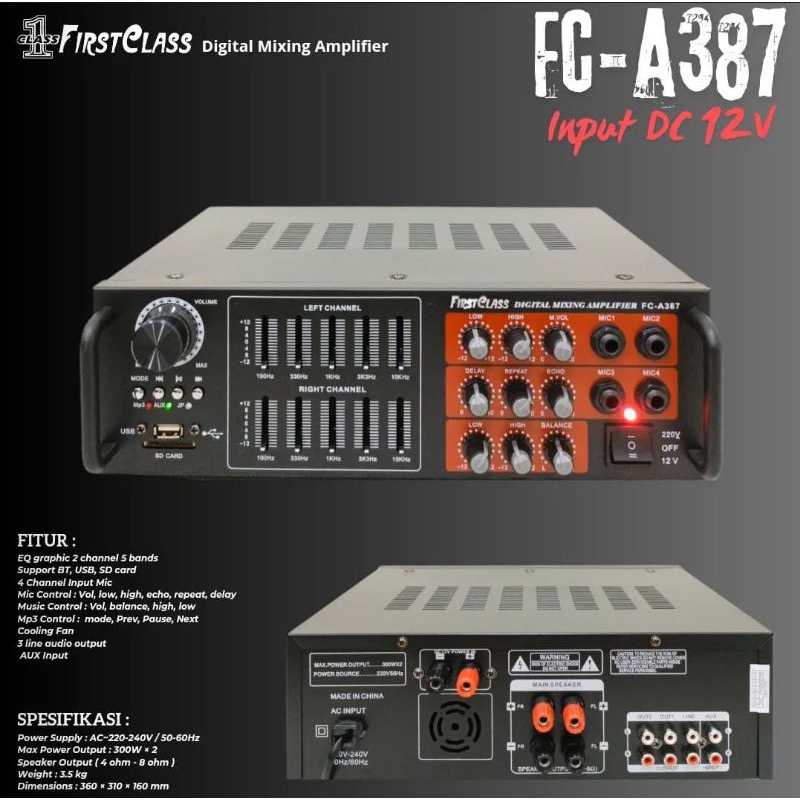Amplifier Karaoke Firstclass FC A387 / FCA 387 / FC-A387 Original Bluetooth 300 watt x 2