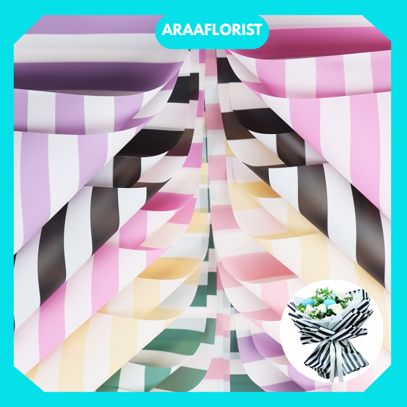 

KB114 20 LEMBAR Flower Wrapping Paper Motif Striped Line Color Cellophane Florist Kertas Kado