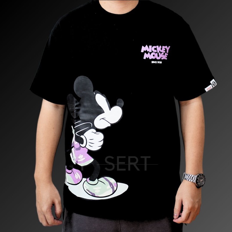 Aape X Mickey Mouse Starring Black Tee Original / Baju Kaos Aape Authentic