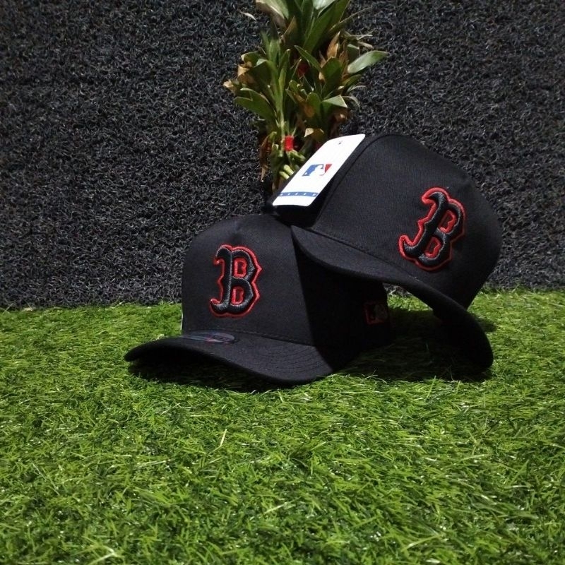 Topi Baseball B Boston Hitam List Merah / Pria Wanita Full Tag MLB Premium High Quality