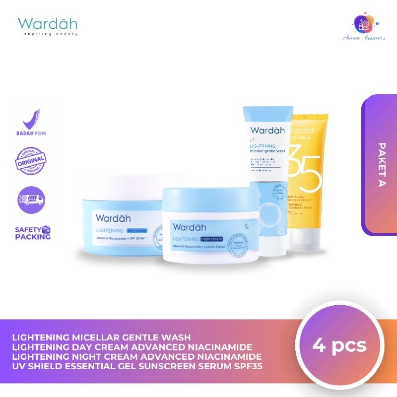 Wardah Paket Lightening Series Terbaru Series A - F Paket Pencerah Wajah Plus Sunscreen