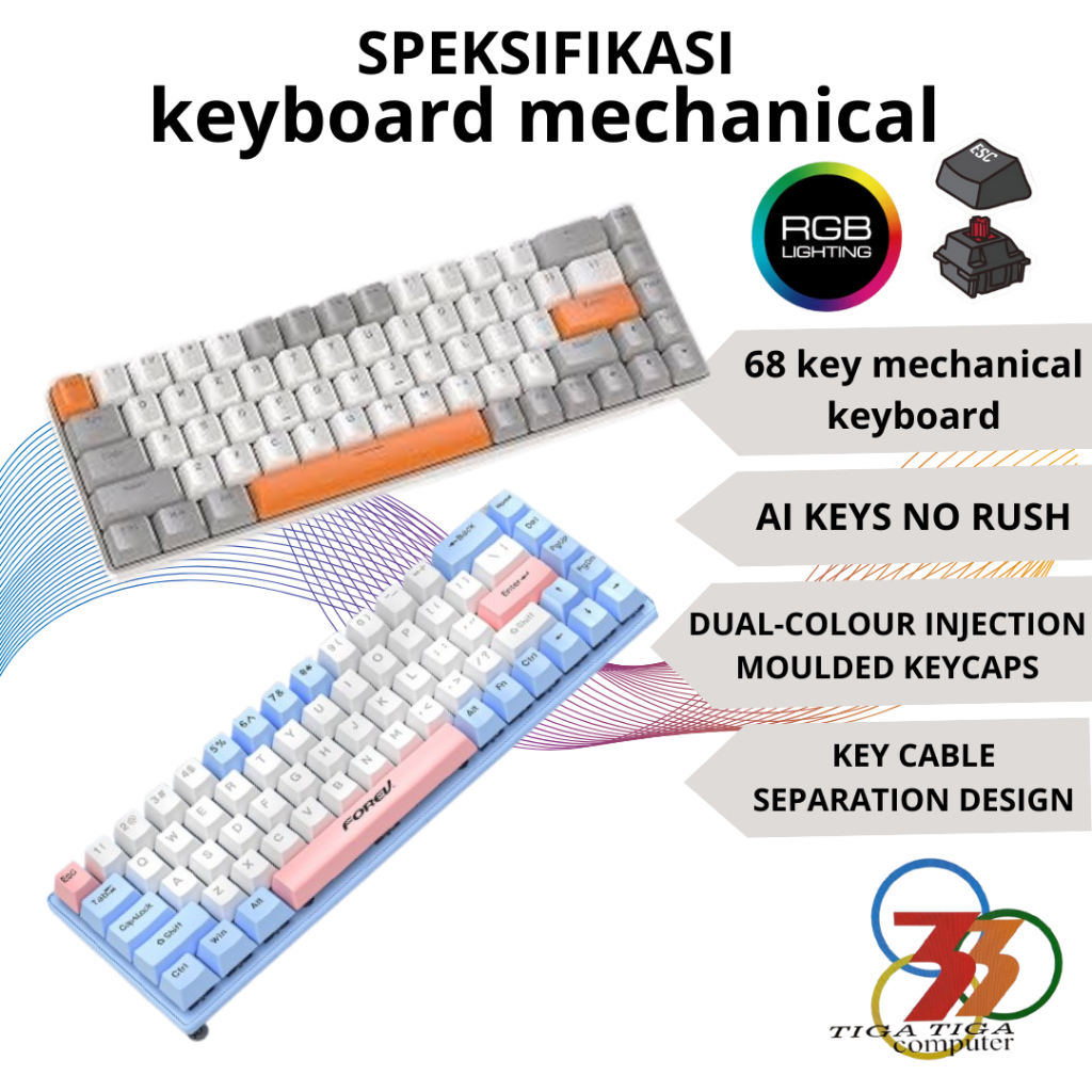 Keyboard Forev FV-Q68 68 Keys Keyboard RBG Lighting Mechanical Shaft Mechanical Keyboard Type-C Wire