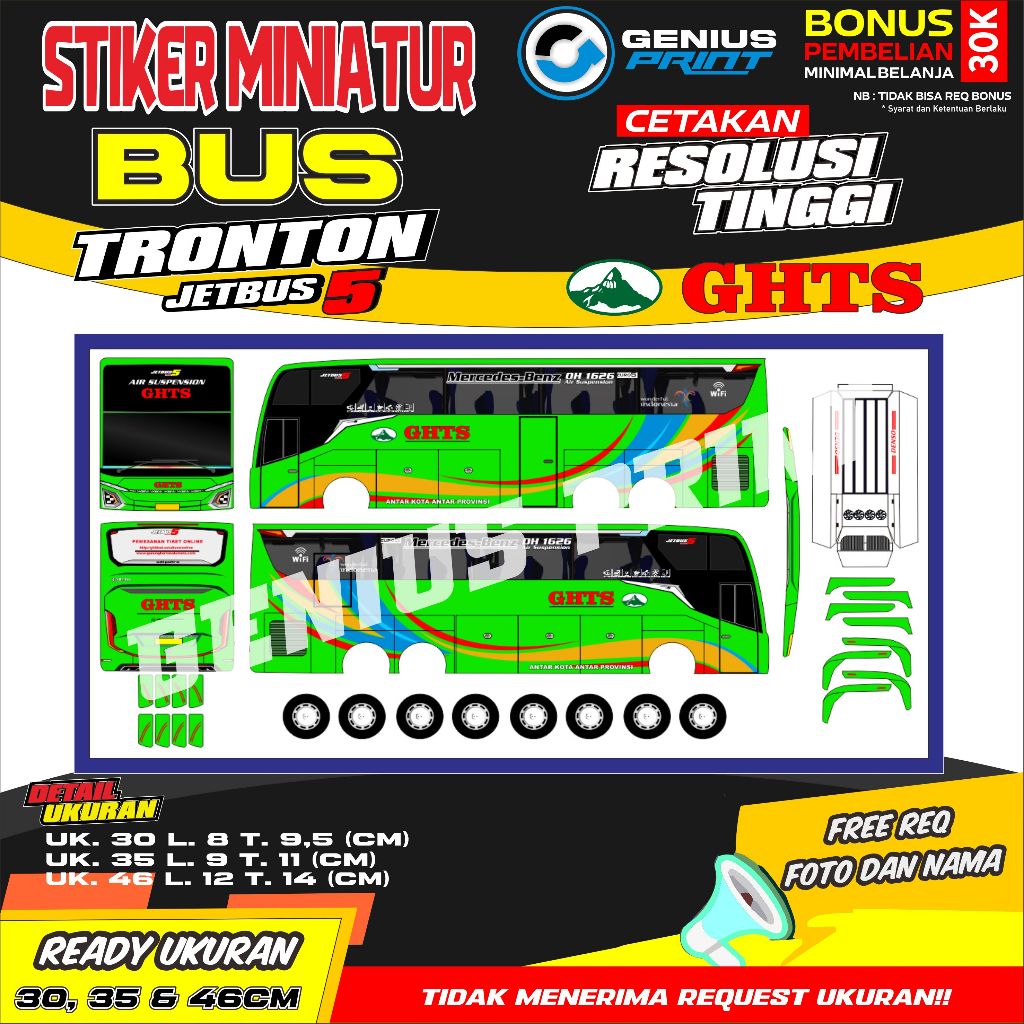 STIKER MINIATUR BUS [ JETBUS 5 TRONTON ] Livery Al Hijrah | GHTS | Putra Pelangi | NPM | Narendra | 