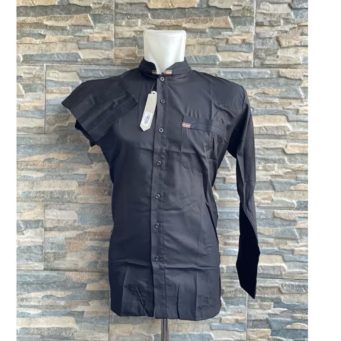 Baju taqwa modern pria koko al wafa signature lengan panjang hitam