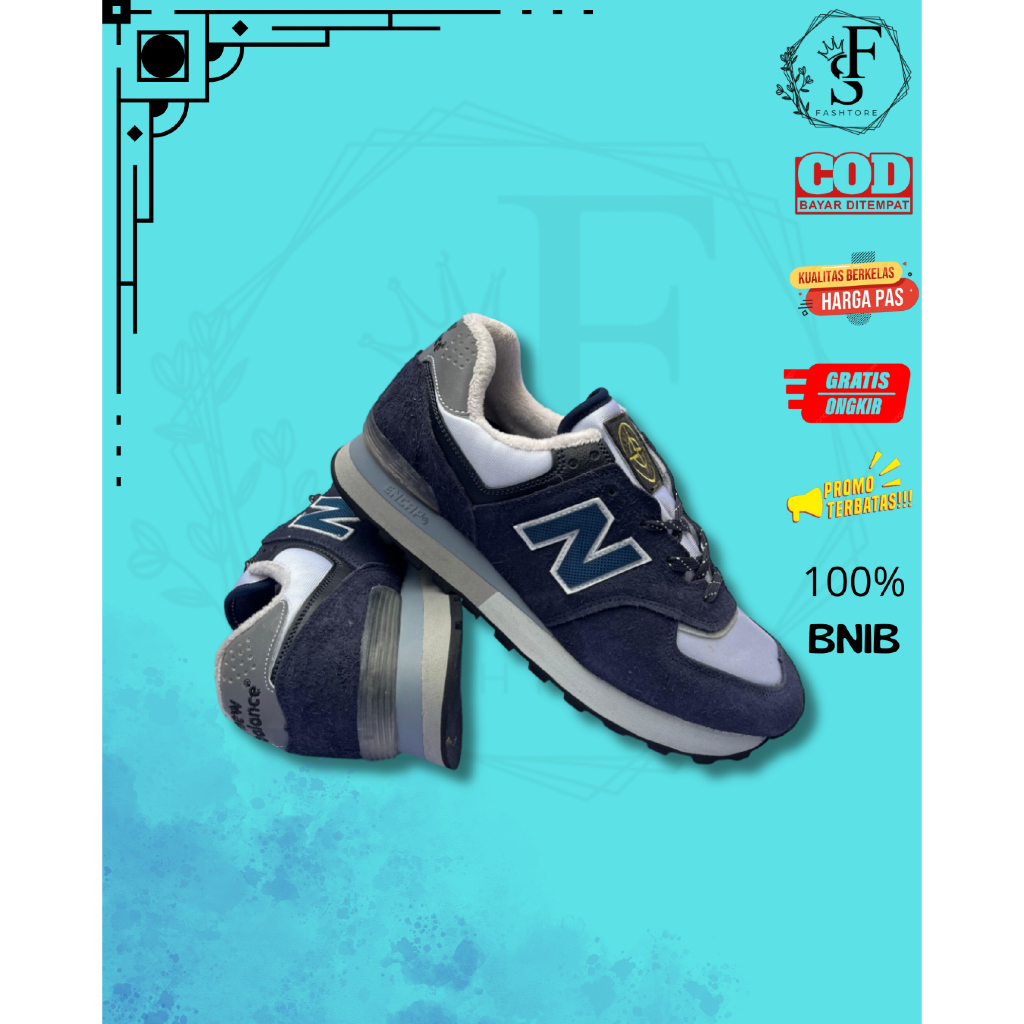 SepatuCasualPriaTerbaruNB 574 Lagacy x Stone Island Black White