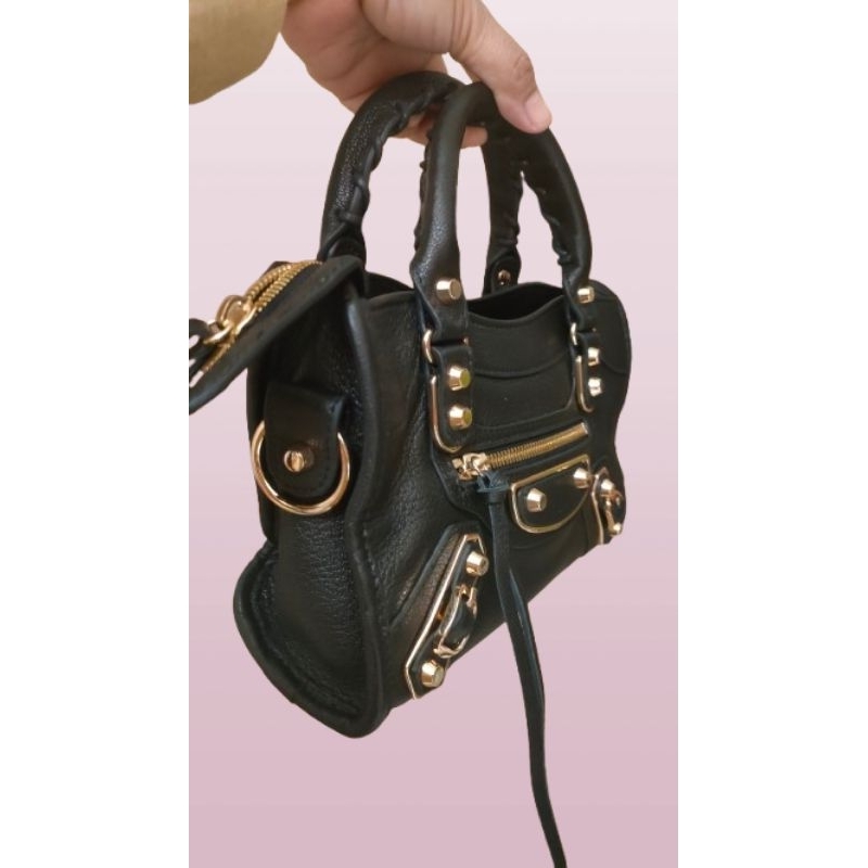 PL tas handbag wanita, bahan kulit lembut, balenciaga mini city