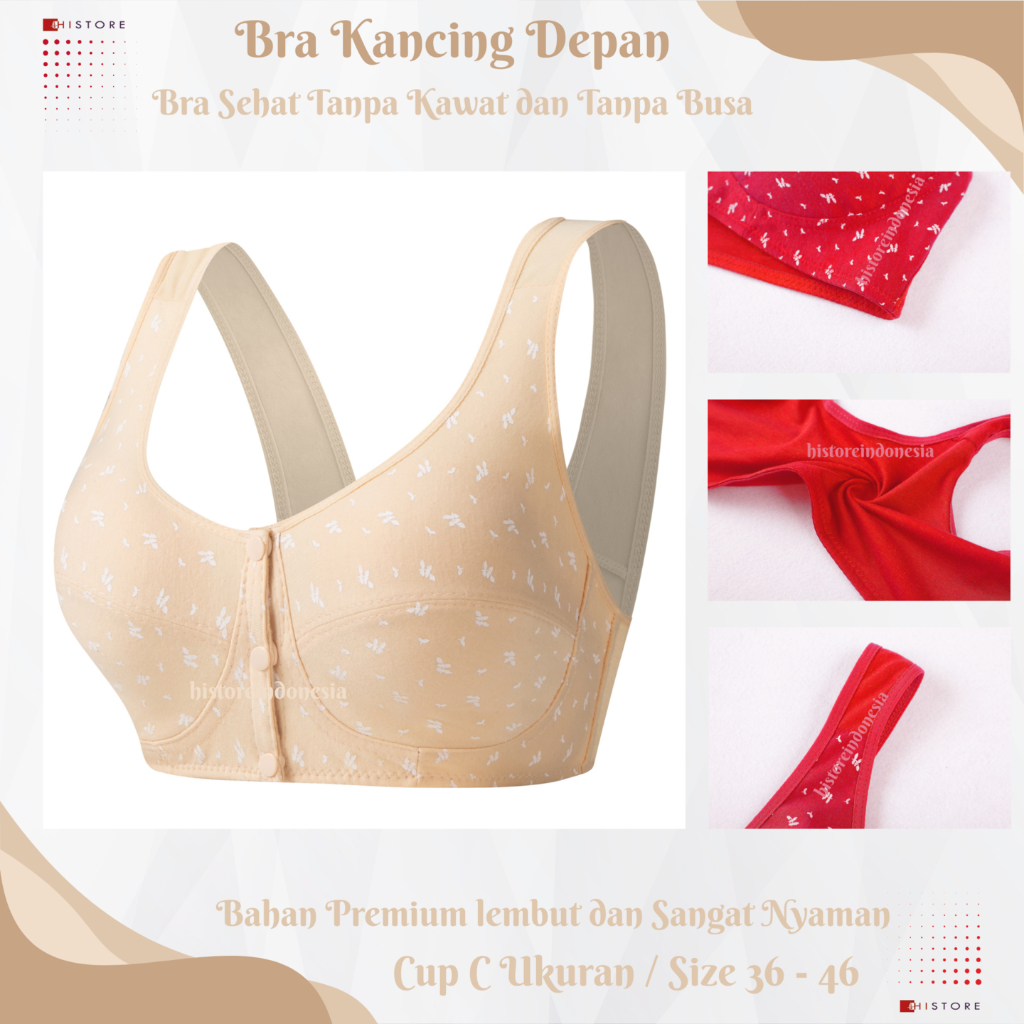 Bra BH Wanita Push Up Kancing Buka Depan Tanpa Busa & Tanpa Kawat Lembut & Nyaman 2074