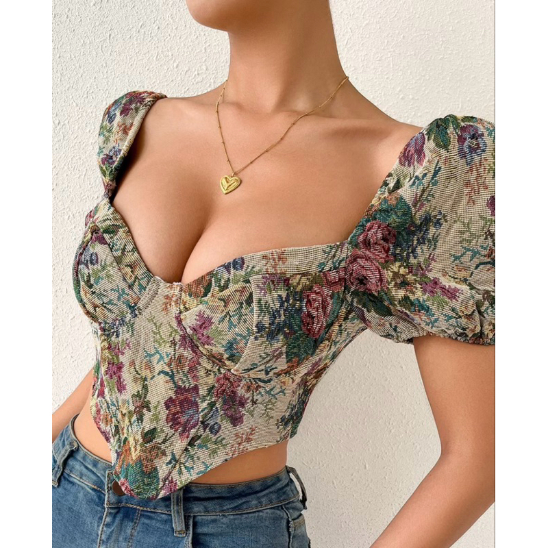 VINTAGE PUFFY CORSET TOP CREAM SIZE L