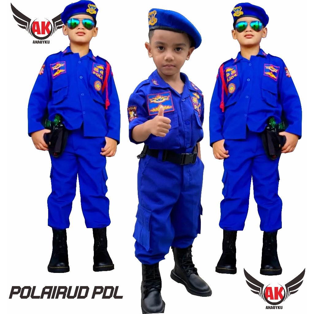 ANAQYKU - Polairud PDL Anak seragam polisi air pdl pull bordil baret kosyum polisi airud anak