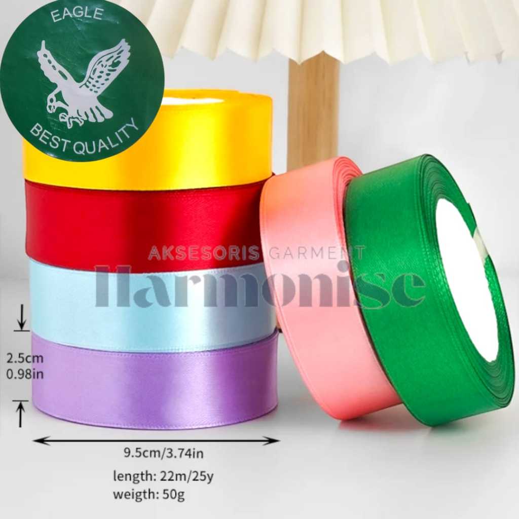 

Pita Satin Eagle 1 Inch Panjang 25 Yard Lebar 2,5 Cm Pita Hampers Bucket Kado Pita Satin Import