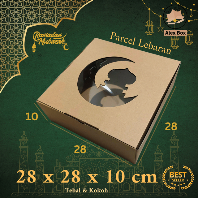

Kardus Parcel Lebaran Ukuran 28 x 28 x 10 cm | Box Mika Hampers Idul Fitri | Diecut Hantaran Kue