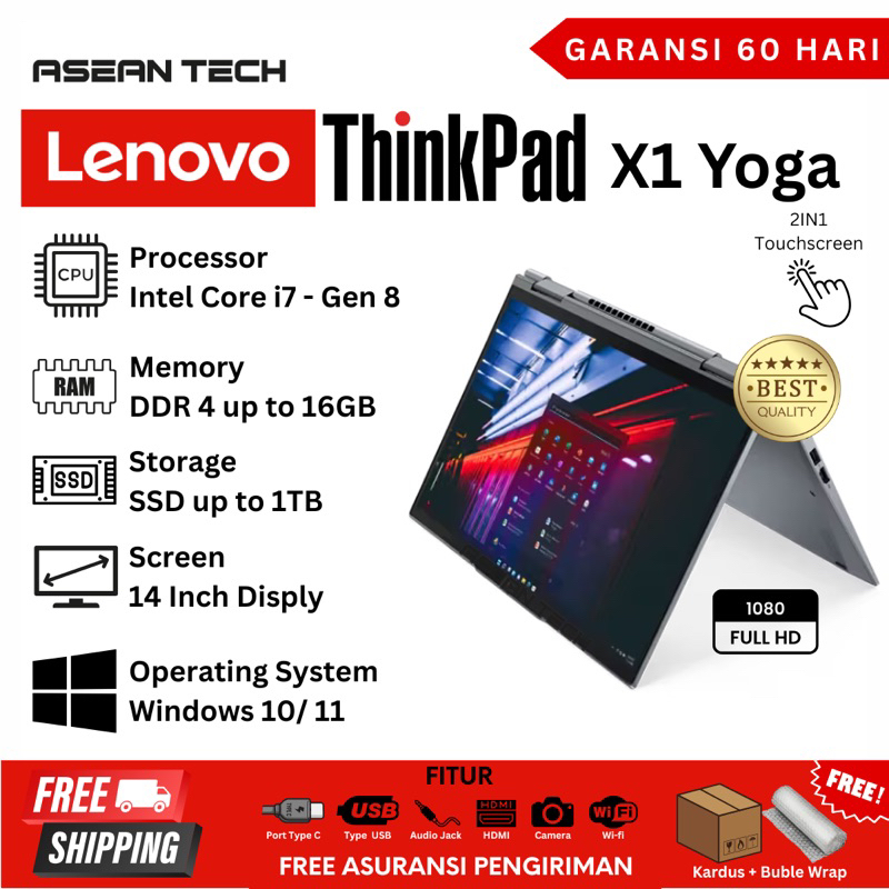 Laptop 2in1 Lenovo Thinkpad X1 Yoga 4th Core i7/ i5  Gen 8 Touch - Second Murah Bergaransi | FLIP
