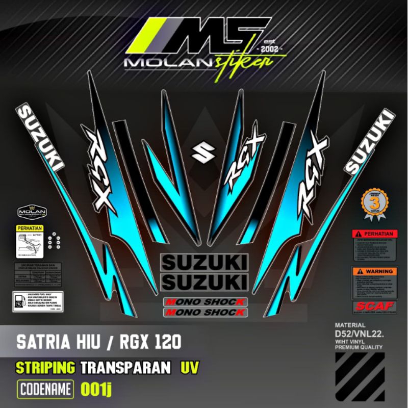 Decal Sticker Striping Variasi Transparan Uv Satria Hiu Malaysia RGX 120 Satria R Agresif Suzuki Sat