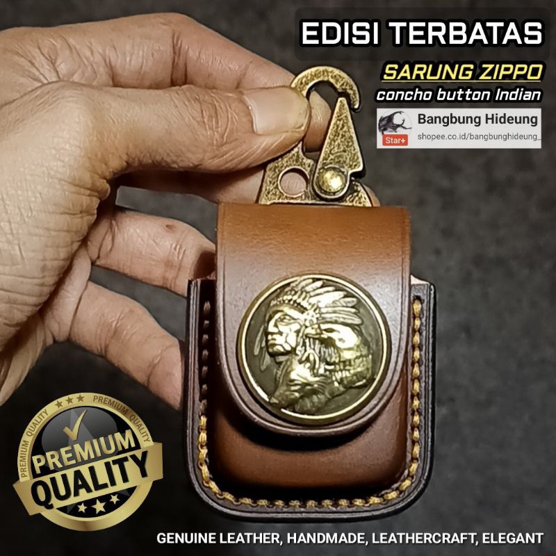 Sarung Zippo Kulit Vegtan Special Edition | Concho Button Indian | Cantelan