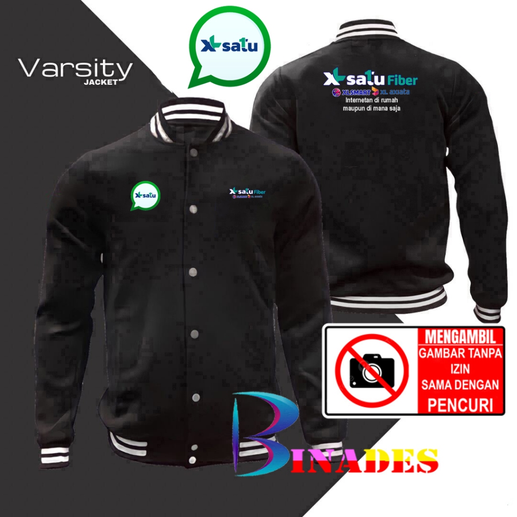 Jual Jaket Varsity XL SATU Fiber - XL SMART - XL axiata Jaket Baseball BINADES