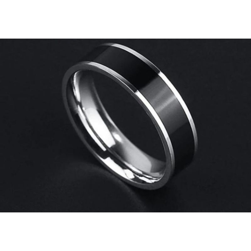 Cincin Titanium Garis List Hitam Elegan Pria Wanita