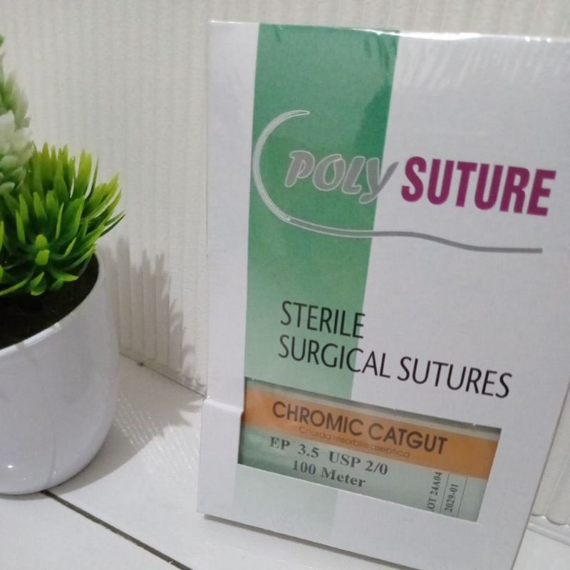 Polysuture sterile Cat gut chromic 2/0 100 meter/Catgut chromic 2-0/Benang chromic 2 0/cat gut chrom