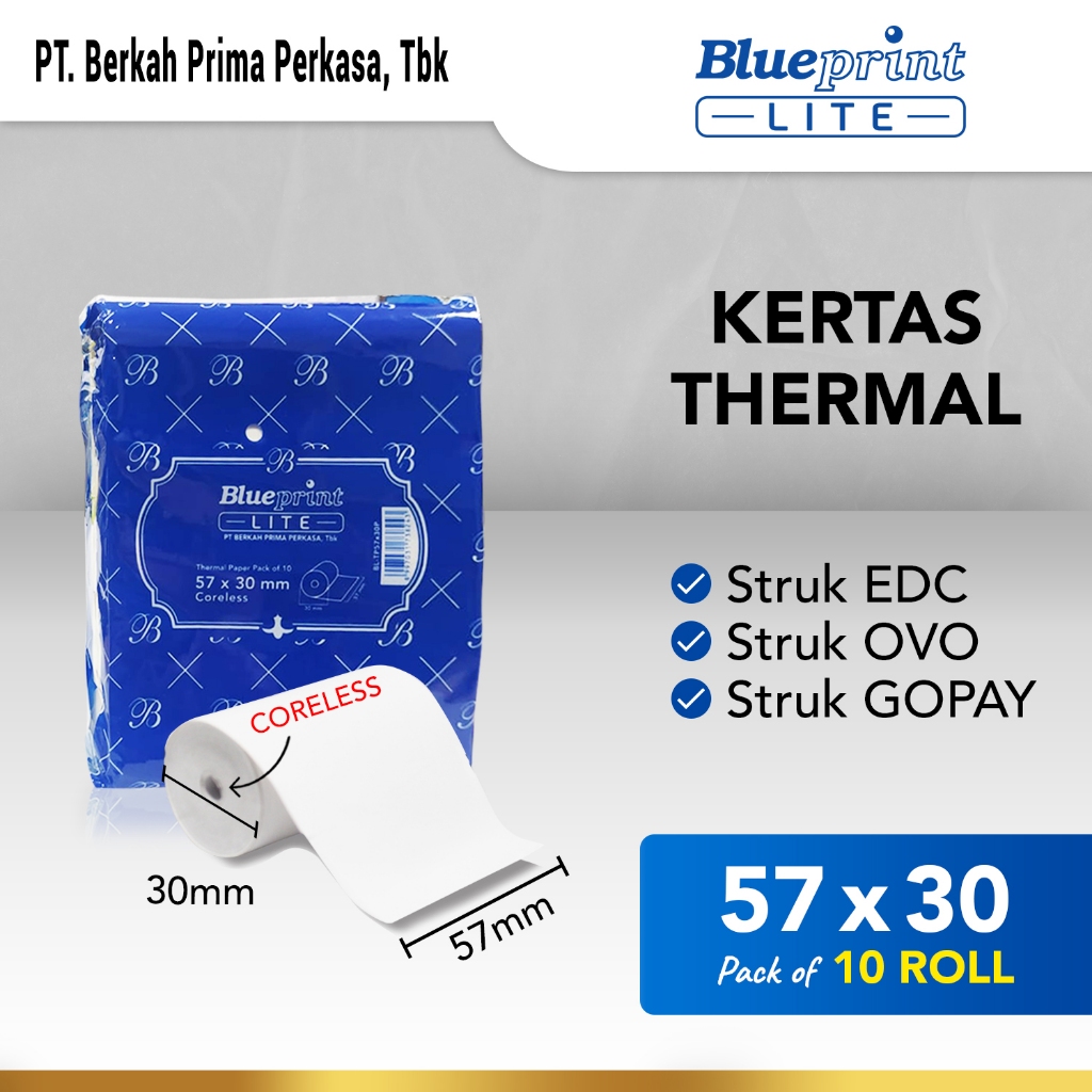 

57x30P KERTAS THERMAL PAPER 57x30 mm BLUEPRINT LITE - 1 Roll STRUK KASIR EDC TOL RESI 57x30 P 57x30mm Termal