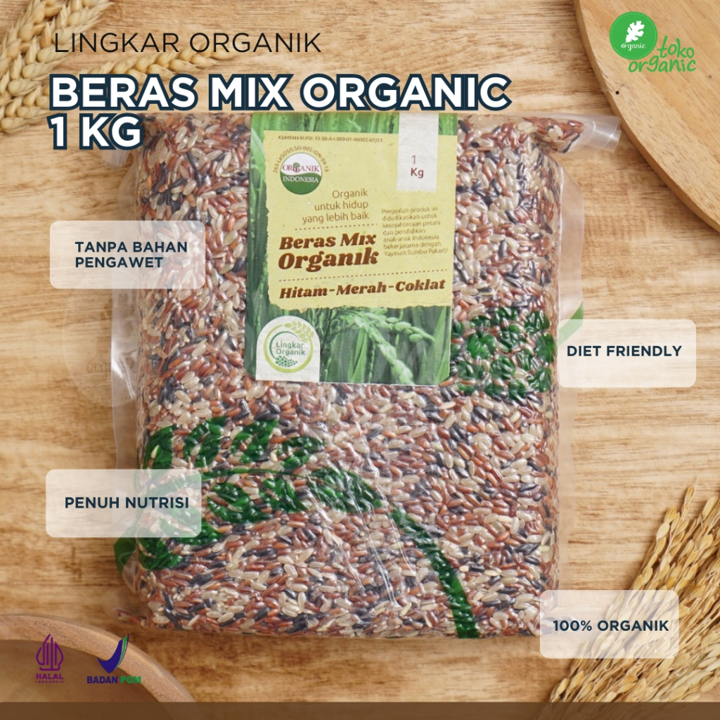 Lingkar Organik Beras Mix Organic Hitam Merah Coklat (1kg) | Beras Organik Premium, Beras Rendah Gul