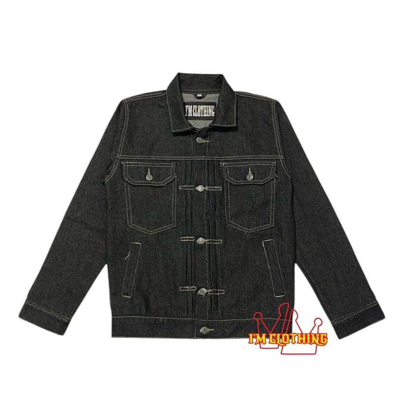 JAKET DENIM RAW MODEL SELVEDGE NON WASHING WARNA GARMENT BLACK 13OZ