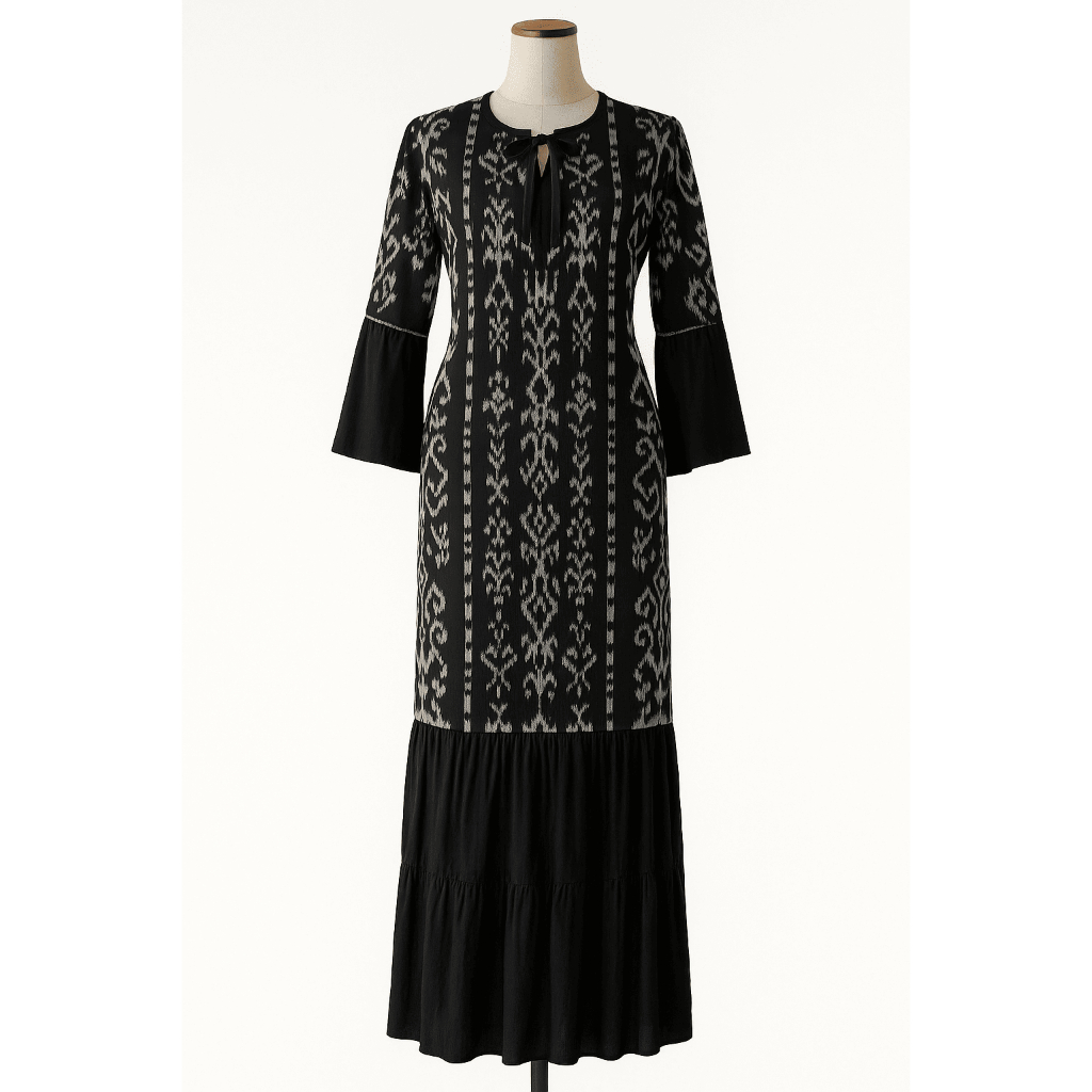 Gamis muslim etnik tenun troso kombinasi kain katun premium