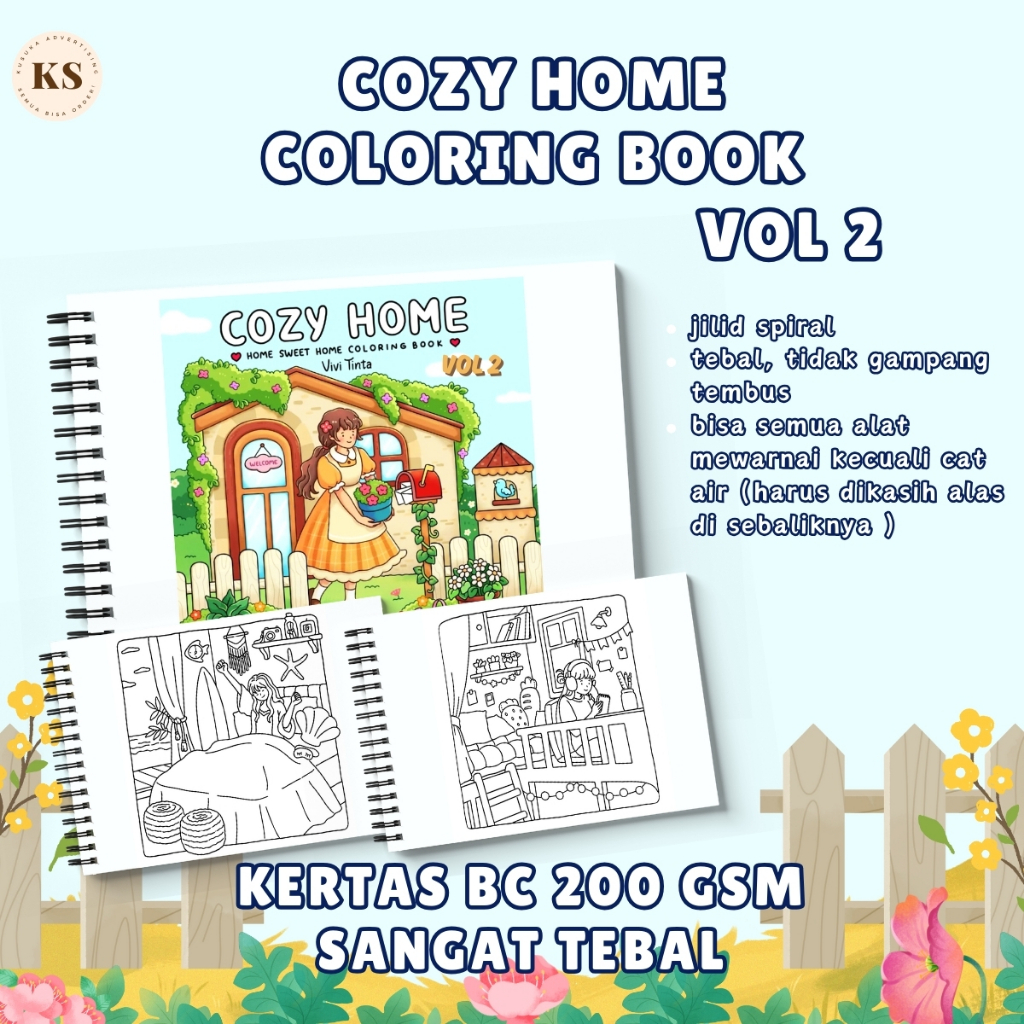 

Coloring Book for Adults and Kids COZY HOME VOL 2 Relaxation Healing Buku Mewarnai Remaja Dewasa