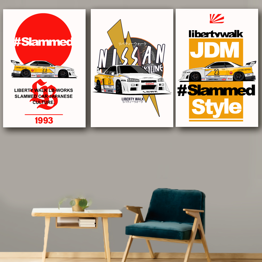 KARIMAKE GARAGE Poster Kayu Racing NISSAN SKYLINE R34 BNR34 SUPER SILHOUETTE LBWK LIBERTY WALK