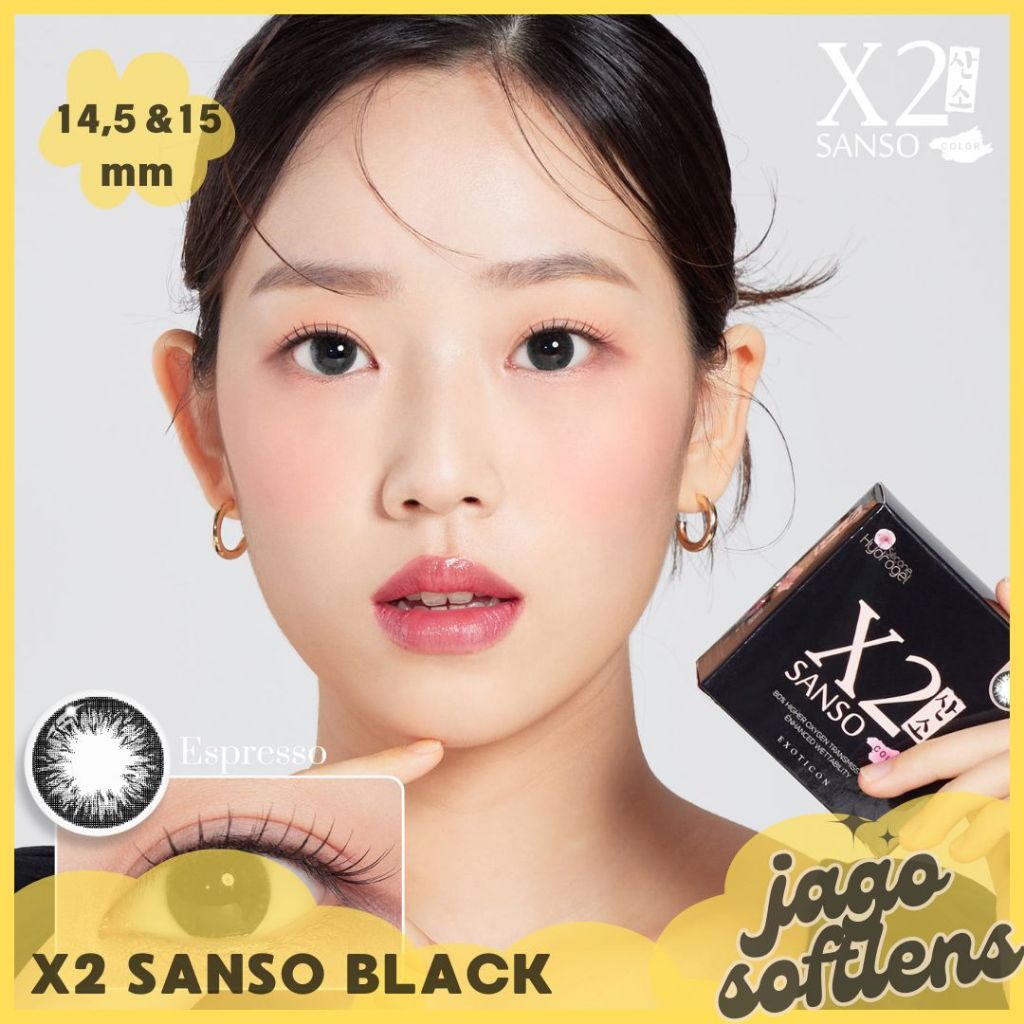 JAGO SOFTLENS BISA COD - SOFTLENS X2 SANSO BLACK 14,5MM 15MM NATURAL BIG EYES NORMAL & MINUS (-0,50 